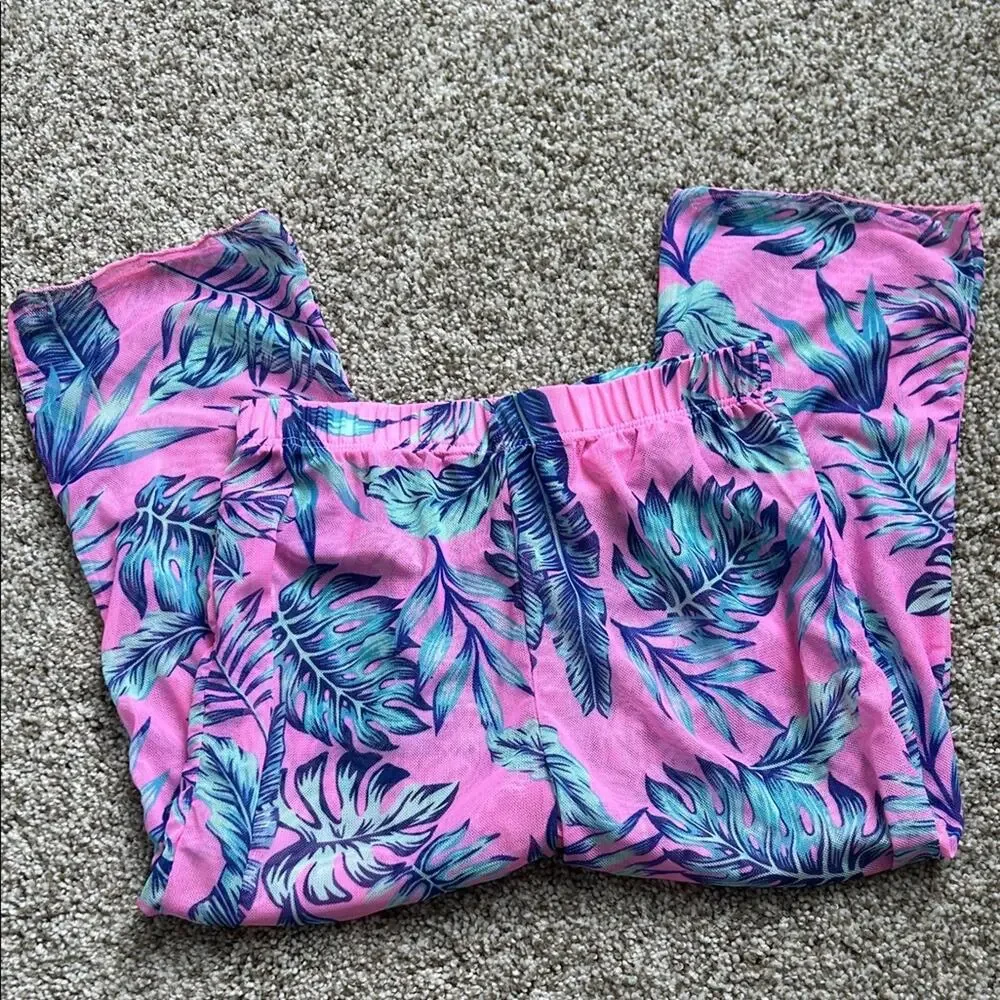 Kids Tropical Pull on Sheer Gauze Beach Pants, Size 5Y